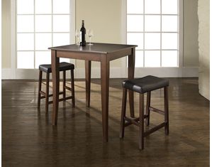 Crosley Furniture 3 piece Pub Dining Set with Cabriole Leg and Upholstered Saddle Stools in Vintage Mahogany Finish