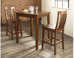 Crosley Furniture 3 piece Pub Dining Set with Tapered Leg and School House Stools in Classic Cherry Finish