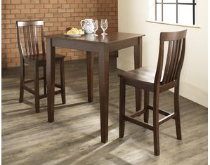 Crosley Furniture 3 piece Pub Dining Set with Tapered Leg and School House Stools in Vintage Mahogany Finish