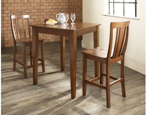 Crosley Furniture 3 piece Pub Dining Set with Tapered Leg and Shield Back Stools in Classic Cherry Finish