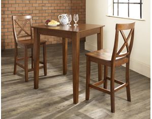 Crosley Furniture 3 piece Pub Dining Set with Tapered Leg and X-Back Stools in Classic Cherry Finish