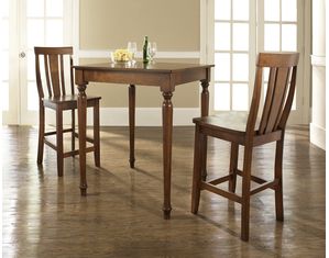 Crosley Furniture 3 piece Pub Dining Set with Turned Leg and Shield Back Stools in Classic Cherry Finish