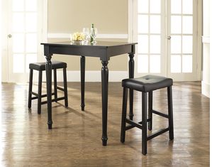 Crosley Furniture 3 piece Pub Dining Set with Turned Leg and Upholstered Saddle Stools in Black Finish