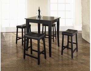 Crosley Furniture 5 piece Pub Dining Set with Cabriole Leg and Upholstered Saddle Stools in Black Finish