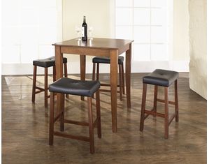 Crosley Furniture 5 piece Pub Dining Set with Cabriole Leg and Upholstered Saddle Stools in Classic Cherry Finish