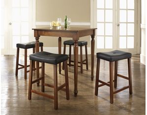 Crosley Furniture 5 piece Pub Dining Set with Turned Leg and Upholstered Saddle Stools in Classic Cherry Finish