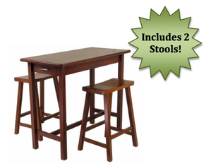 Winsome Walnut Breakfast Table with 2 Saddle Seat Stools
