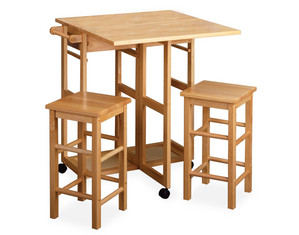 Winsome Drop Leaf Table with 2 Drawers and 2 Square Stool