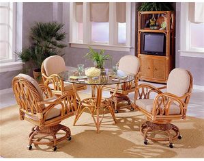 South Sea Rattan New Twist Dining Table w/ Glass Top Dining Table
