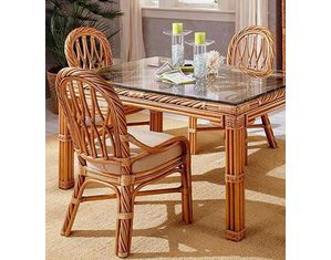 South Sea Rattan New Twist Rectangle Dining Table w/ Glass Top Dining Table