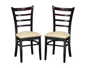 Baxton Studio 2PK Lily Dining Chair in Light Cappuccino Hardwood and Brown Microfiber