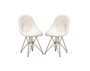 Baxton Studio White PU with Chromed Frame Dining Chair - Set of 2 DC-33A(V)-white