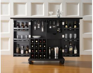 Crosley Furniture Cambridge Expandable Bar Cabinet in Black Finish (KF40001DBK)