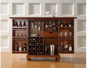 Crosley Furniture Cambridge Expandable Bar Cabinet in Classic Cherry Finish (KF40001DCH)
