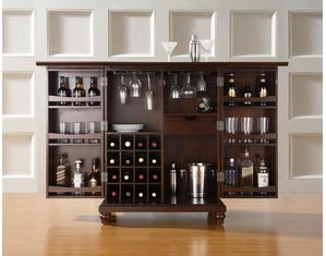 Crosley Furniture Cambridge Expandable Bar Cabinet in Vintage Mahogany Finish (KF40001DMA)