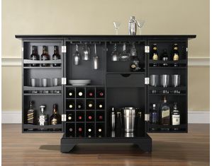 Crosley Furniture LaFayette Expandable Bar Cabinet in Black Finish (KF40001BBK)