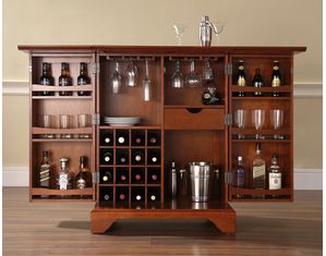 Crosley Furniture LaFayette Expandable Bar Cabinet in Classic Cherry Finish (KF40001BCH)