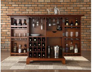 Crosley Furniture Newport Expandable Bar Cabinet in Classic Cherry Finish (KF40001CCH)