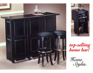 Home Styles Furniture Black Folding Home Bar Cabinet with Chrome Rails