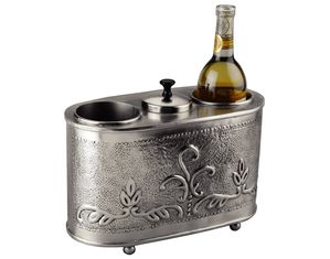Old Dutch International Antique Embossed Pewter Two Bottle Wine Chiller