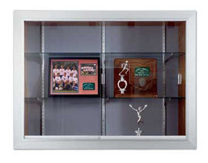 Marsh Industries 60 Series Wood Veneer Wall Mounted Sliding Glass Door Display Case
