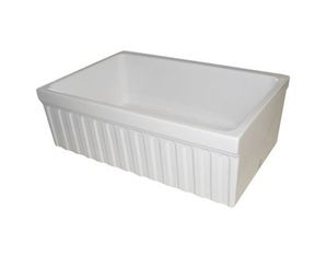 Whitehaus Farmhaus Fireclay Reversible Fluted Front Apron Fireclay Sink WHQ330BISCUIT