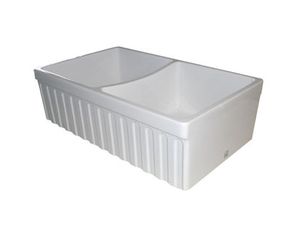 Whitehaus Farmhaus Fireclay Reversible Fluted Front Apron Fireclay Sink WHQDB332BISCUIT