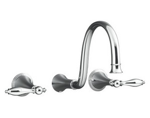 Kohler Finial 12.00 inch Spout Traditional White Lever Handle Wall Mount Lavatory Faucet - Fast FREE FedEx Shipping!