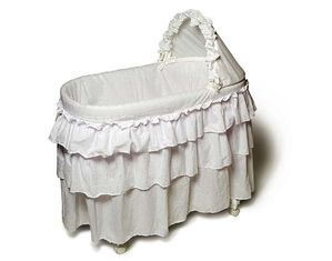 Burlington Basket Bassinet with a Triple Ruffle Full Length Liner in the Traditional White Eyelet Pattern - Fast FREE FedEx Shipping!