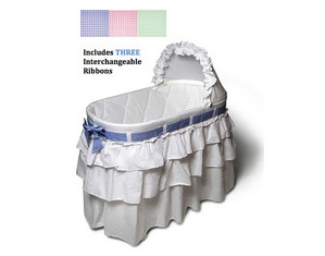 Burlington Basket Traditional Elegance Bassinet with Triple Ruffle Liner and Three Ribbons