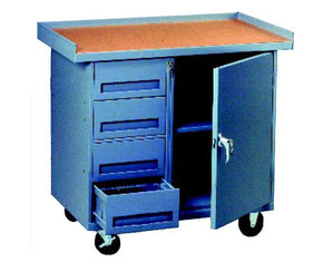 Tennsco Mobile Workbench with Modular Cabinet and 4 Drawers
