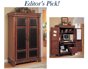 Sunrise Home Furnishings Cherry and Leather Computer Armoire - FREE Inside Delivery!