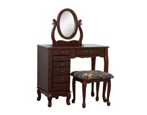 Powell Heirloom Cherry Jewelry Armoire with Vanity Mirror and Bench