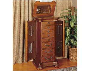 Powell Wilmington Cherry and Burl Overpacked Jewelry Armoire