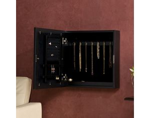 SEI Black Square Wall Mount Jewelry Armoire