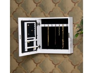 SEI White Square Wall Mount Jewelry Armoire