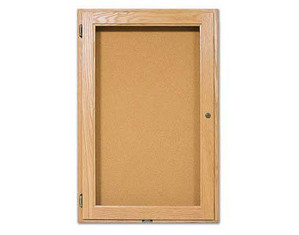 Marsh Industries Oak Enclosed Cabinet Bulletin Board - FREE Inside Delivery!