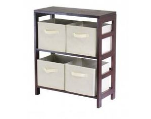 Winsome Capri 2 Section Storage Shelf with 4 Foldable Fabric Baskets