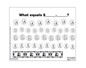 Marsh Industries Magnetic Learning Marker Board w/ Money Images Wall Mount White Board