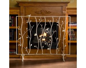 SEI Bird and Branch Antique White Fireplace Screen
