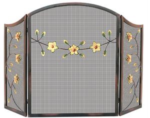 UniFlame 3 FOLD BURNISHED BRONZE SCREEN W/ DECORATIVE FLOWERS