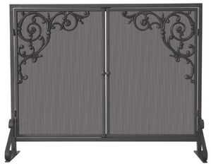 UniFlame SINGLE PANEL OLDE WORLD IRON SCREEN W/ DOORS & CAST SCROLLS