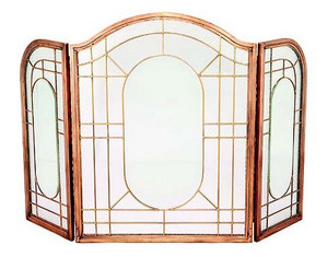 UniFlame 3 Fold Antique Copper Leaded Glass (NO ETA) Fireplace Screen - Fast FREE FedEx Shipping!