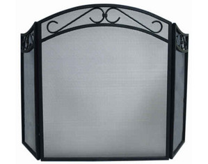 UniFlame 3 Fold Black Wrought Iron Arch Top Fireplace Screen with Scrolls (NO ETA)
