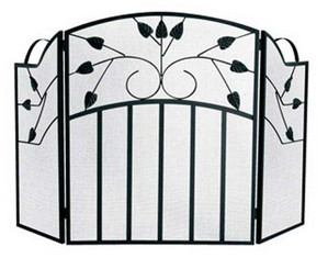 UniFlame 3 Fold Black Wrought Iron Fireplace Screen with Bars and Leaves - Fast FREE FedEx Shipping!