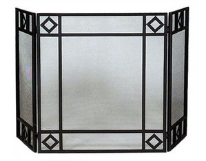 UniFlame 3 Fold Black Wrought Iron Fireplace Screen with Diamond Design