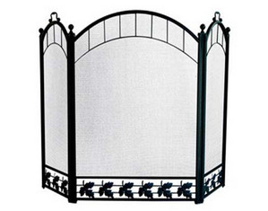 UniFlame 3 Fold Large Diameter Black Fireplace Screen with Leaves and Bars - Fast FREE FedEx Shipping!