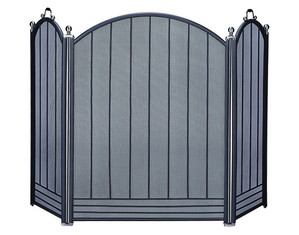UniFlame 3 Fold Large Diameter Brushed Nickel and Black Fireplace Screen with Gate - Fast FREE FedEx Shipping!
