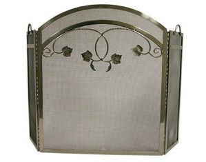 UniFlame 3 Fold Pewter Wrought Iron Top Leaf Design Fireplace Screen - Fast FREE FedEx Shipping!