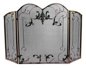 UniFlame 3 Fold Venetian Bronze Fireplace Screen with Leaf Scrolls